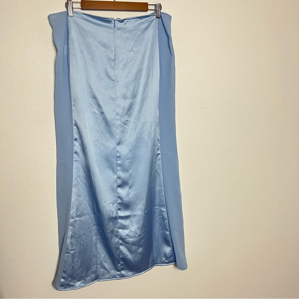 GUIZIO By Danielle Guizio Ravello Baby Blue Satin Mesh Panel Maxi Skirt Large - Picture 5 of 6